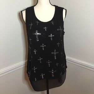 Black cross tank top with sheer back